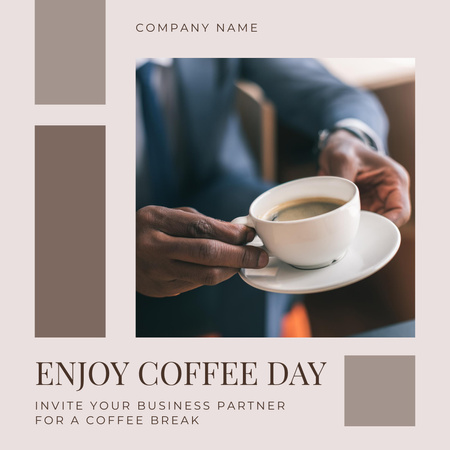 Businessman with Cup for Coffee Break Inspiration Instagram Design Template