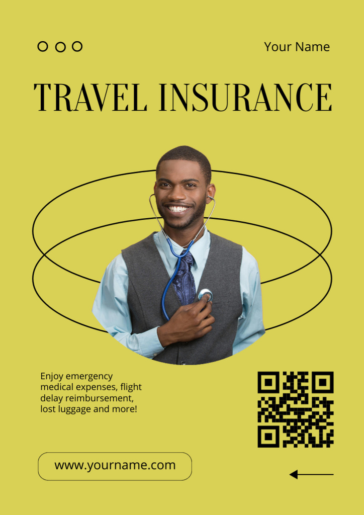 Travel Insurance Offer on Yellow Poster A3 Tasarım Şablonu