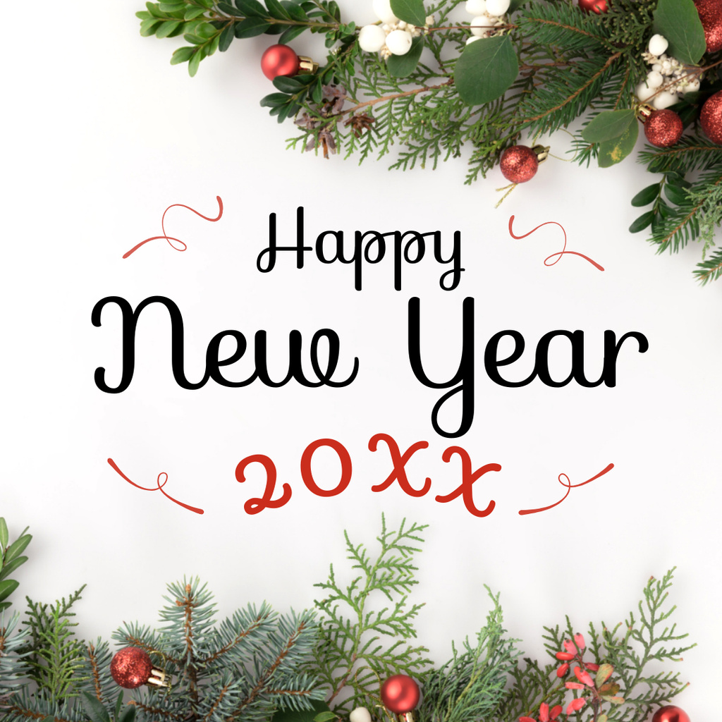 Fir Tree Twigs And New Year Holiday Greeting Instagram Design Template