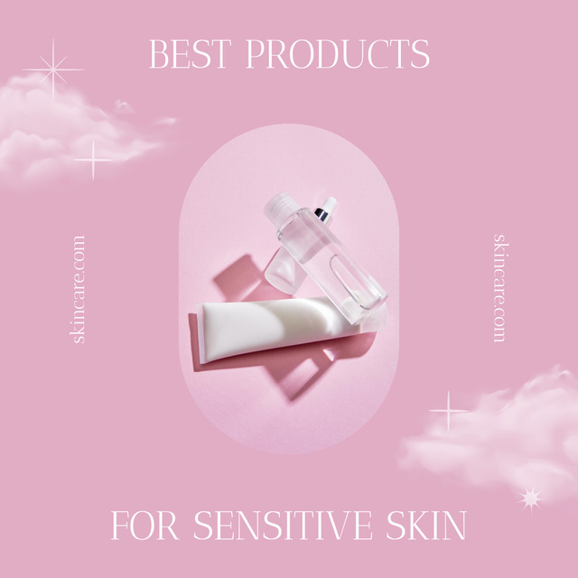 Ontwerpsjabloon van Instagram van Sensitive Skin Care Products Pink