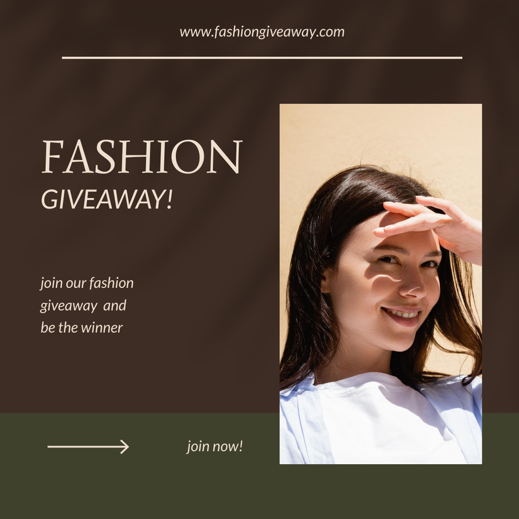 Fashion Giveaway Offer with Attractive Brunette Instagram Tasarım Şablonu