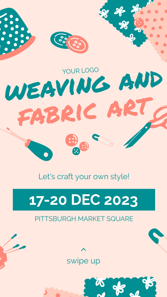 Invitation to the Exhibition of Fabrics for Needlework Instagram Story Modelo de Design