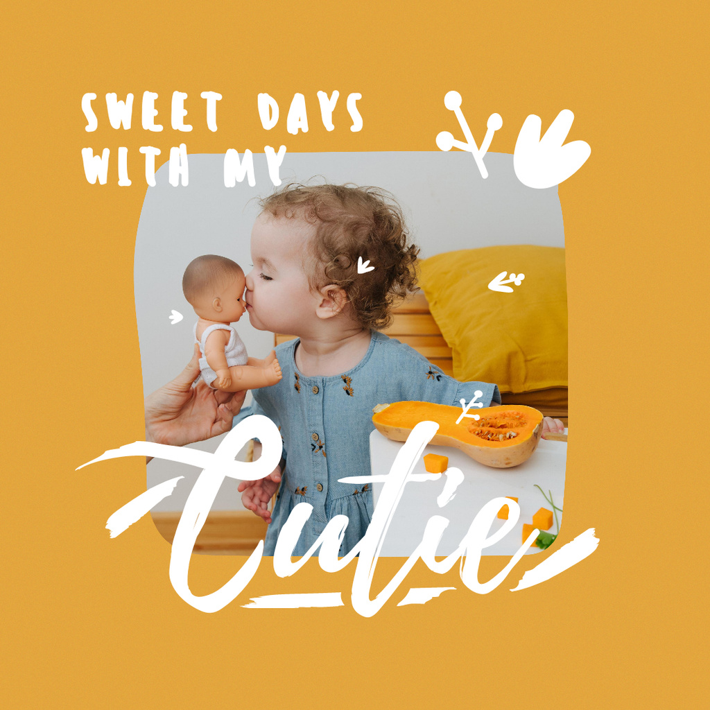 Cute little Girl holding Baby Doll Instagram – шаблон для дизайну