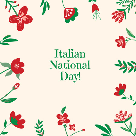 Italian National Day Greeting with Flowers Instagram Design Template
