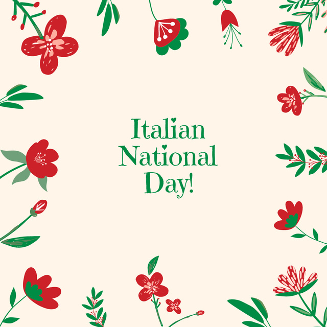 Italian National Day Greeting with Flowers Instagram tervezősablon