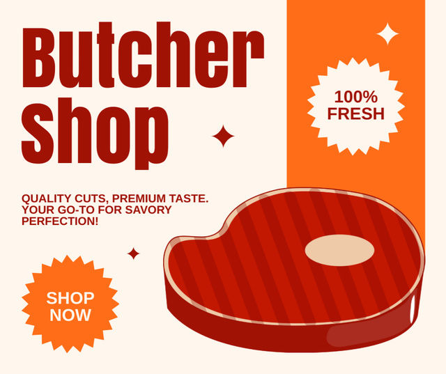Steaks in Butcher Shop Facebookデザインテンプレート