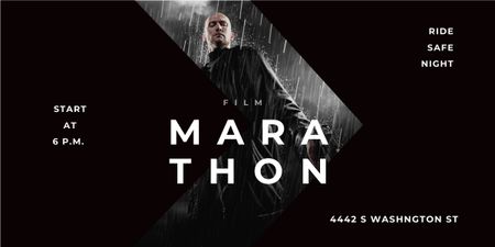 Film Marathon Ad Man with Gun under Rain Image Design Template