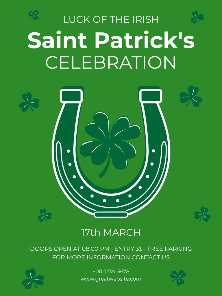 St. Patrick's Day Party Announcement with Horseshoe Poster US Design Template
