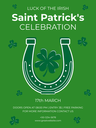 Horseshoe St. Patrick's Day -juhlailmoitus Poster US Design Template