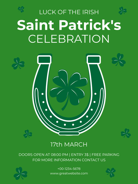 St. Patrick's Day Party Announcement with Horseshoe Poster US Modelo de Design