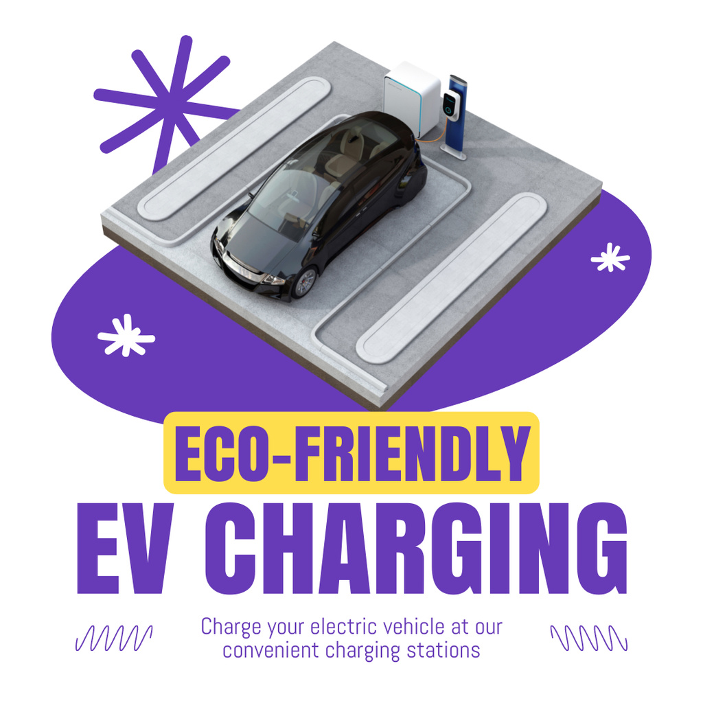 Eco-friendly Charging for Electric Cars in Parking Lot Instagram tervezősablon