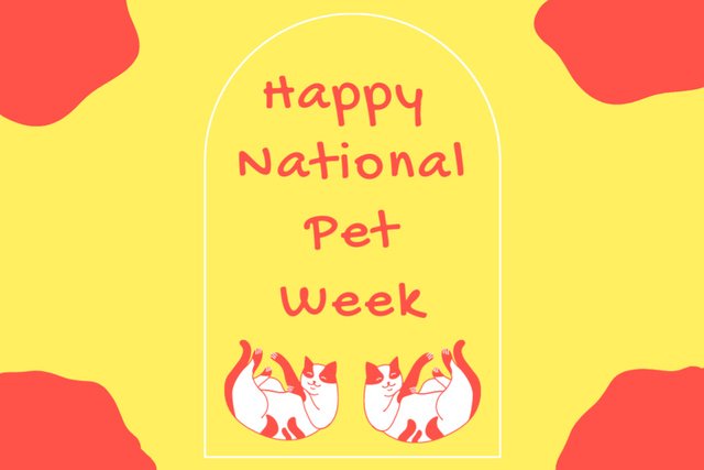 Awesome National Pet Week Congrats With Cute Cats Postcard 4x6in – шаблон для дизайна