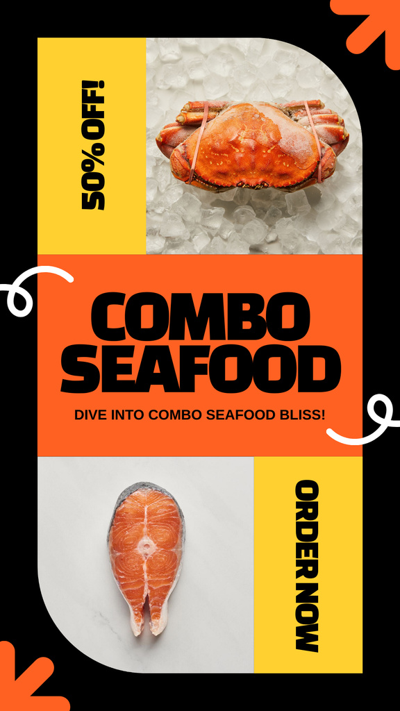 Offer of Seafood Combo with Salmon and Crab in Ice Instagram Story Πρότυπο σχεδίασης