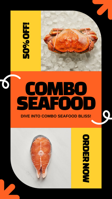 Offer of Seafood Combo with Salmon and Crab in Ice Instagram Story Design Template