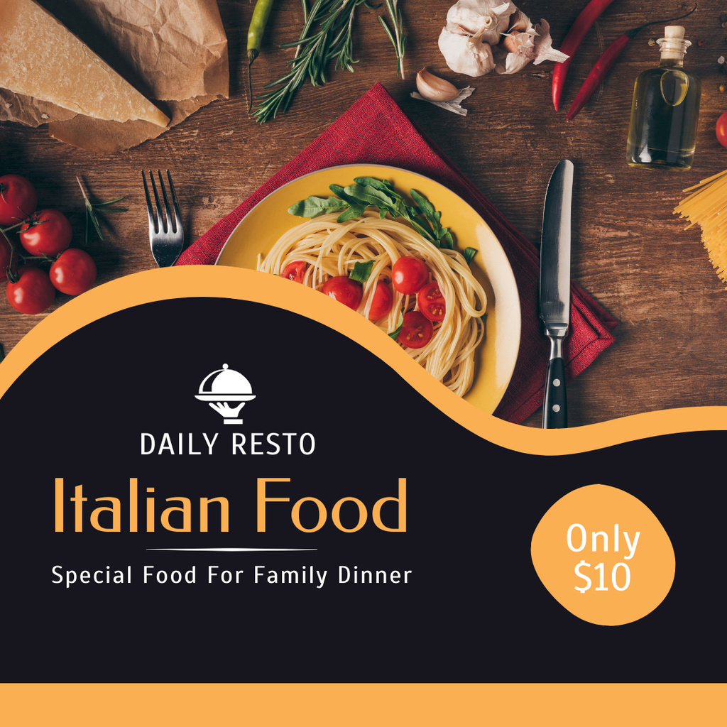 Italian Restaurant Ad with Traditional Dish Instagramデザインテンプレート