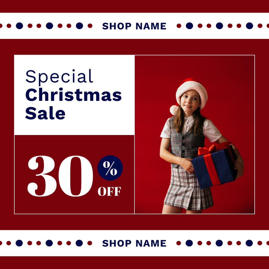 Template di design Christmas Sale Offer Kid Holding Present Instagram AD