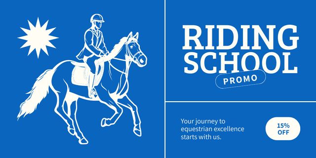 Designvorlage Promo of Horse Riding School with Discount für Twitter
