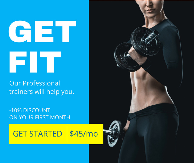 Template di design Athletic Woman Doing Fitness Workout with Dumbbells Facebook 1430x1200px