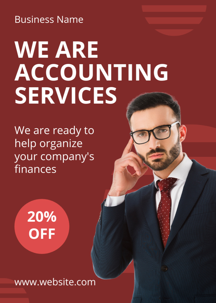 Offer of Accounting Services with Confident Businessman Flayer Design Template