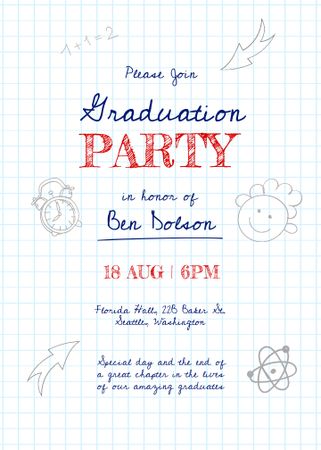 Graduation Party Announcement with Cute Illustrations Invitation Modelo de Design
