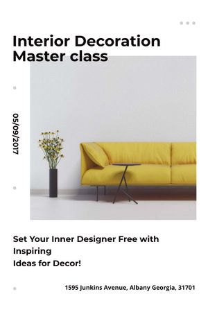 Interior Decoration Event Announcement Sofa in Yellow Tumblr Design Template
