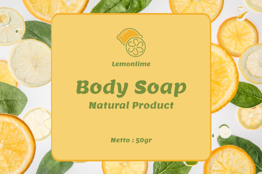 Ontwerpsjabloon van Label van Natural Lemon Soap Bar Offer In Yellow
