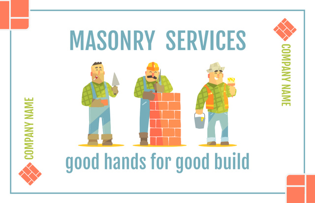 Masonry Services Cute Cartoon Illustrated Business Card 85x55mm Design Template