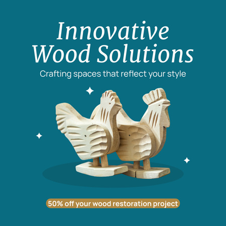 Plantilla de diseño de Anuncio de soluciones innovadoras en madera con juguetes de madera Instagram 
