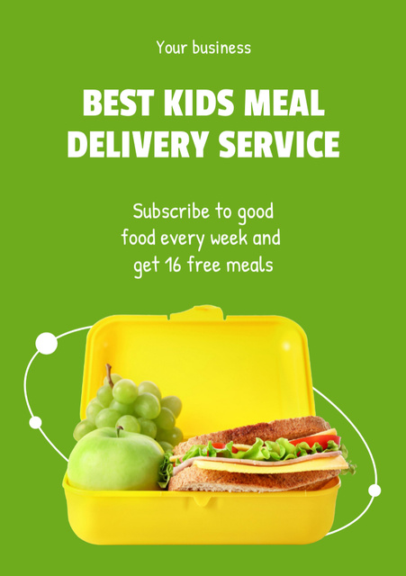 School Food Ad with Lunch Boxes on Green Flyer A5デザインテンプレート