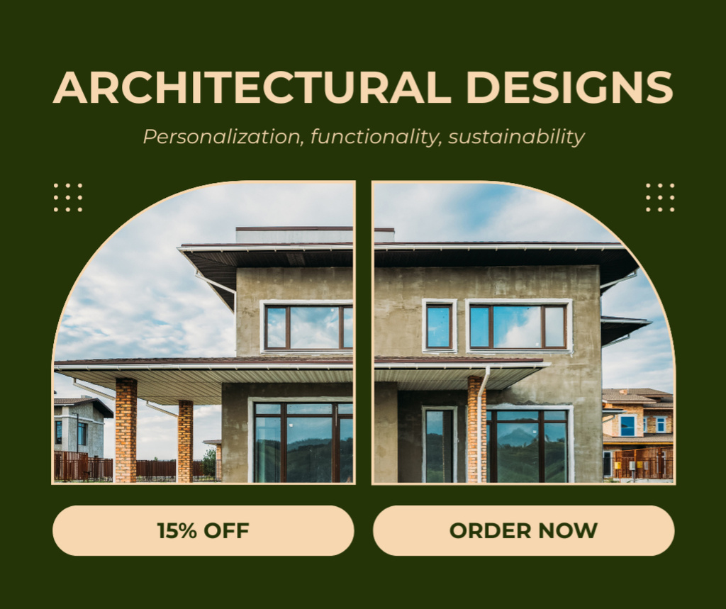 Architectural Designs Discount Ad with Modern Mansion Facebook Design Template