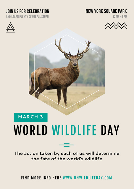 World Wildlife Day Announcement with Deer Poster A3 Design Template