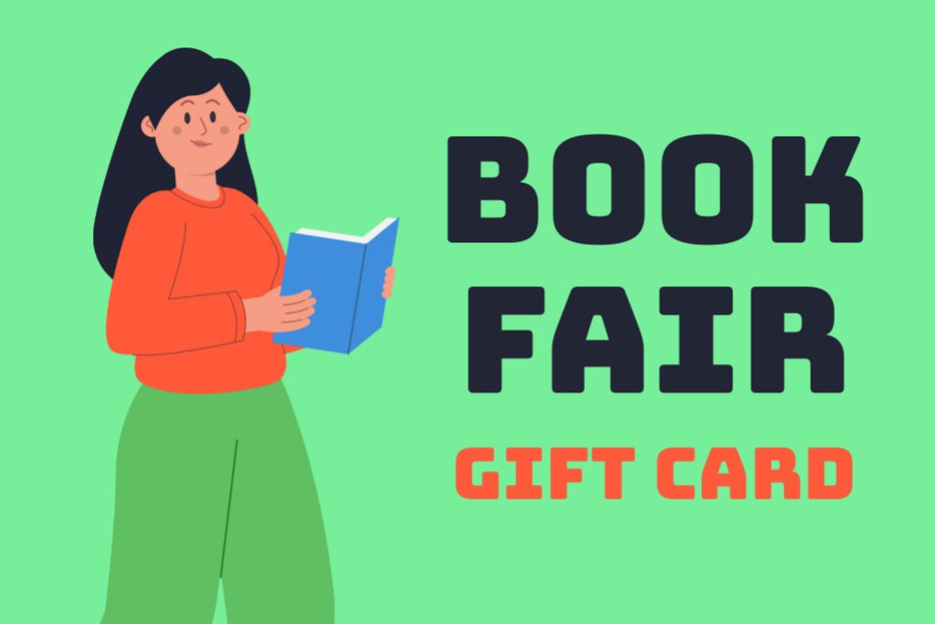 Ontwerpsjabloon van Gift Certificate van Book Fair Announcement with Woman Reader