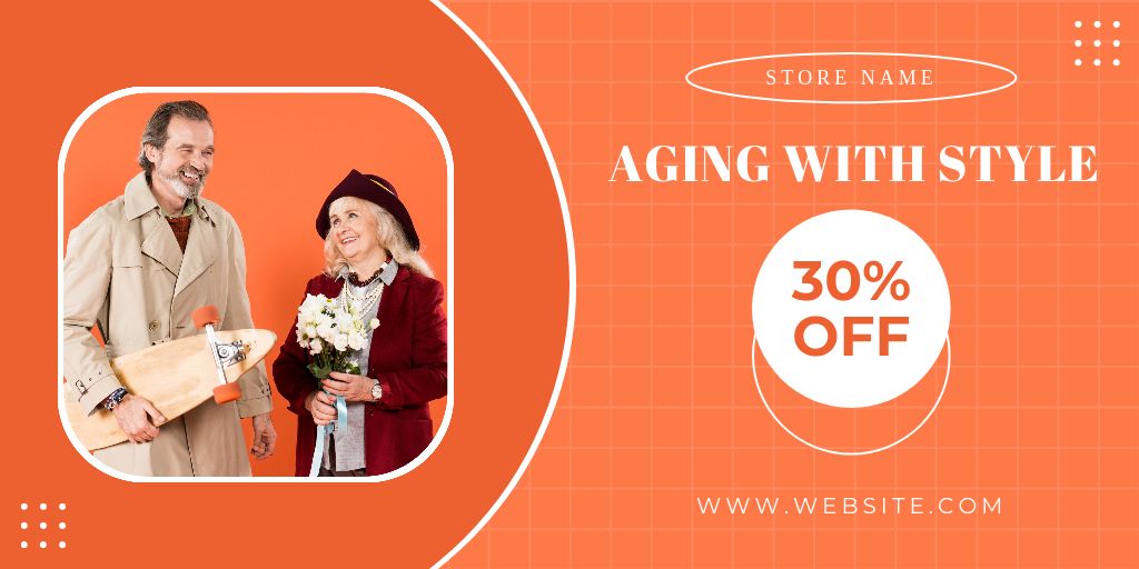 Stylish Clothing With Discount And Slogan For Elderly Twitter tervezősablon