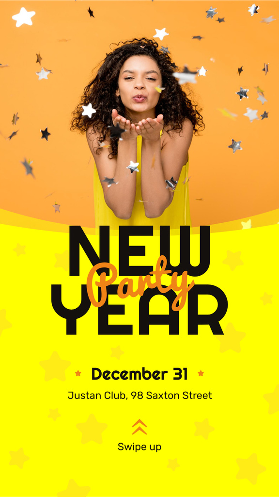 Platilla de diseño New Year Party Invitation Girl Blowing Confetti Instagram Story