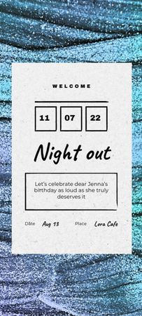 Night Party Announcement with Glitter Texture Invitation 9.5x21cm Design Template