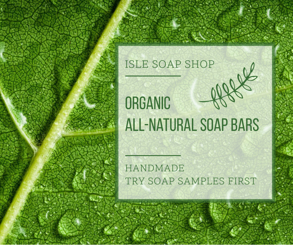 Designvorlage Organic Cosmetics Ad Drops on green Leaf für Facebook