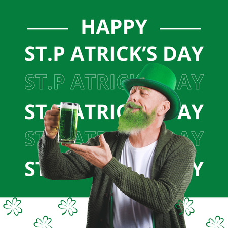 Patrick's Day with Green Bearded Man in Hat Instagram Design Template