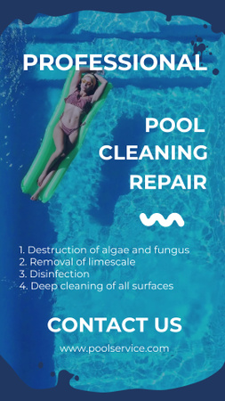 Oferecendo serviços profissionais de limpeza e reparo de piscinas Instagram Video Story Modelo de Design