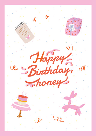 Birthday Greeting With Illustration Postcard A6 Vertical Design Template