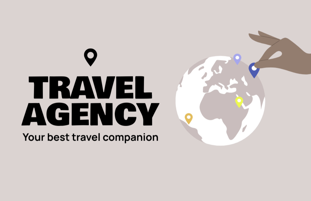 Travel Agency Ad with Globe with Location Business Card 85x55mm Tasarım Şablonu