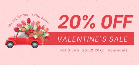 Valentine's Day Sale with Cute Retro Car Coupon Din Large Design Template