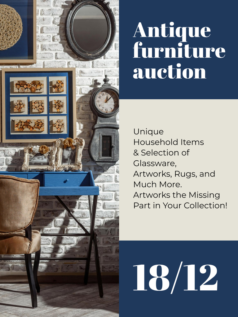 Designvorlage Antique Furniture Auction Vintage Pieces für Poster 36x48in