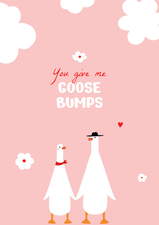 Plantilla de diseño de Frase de amor humorística con linda pareja de gansos Postcard A5 Vertical 