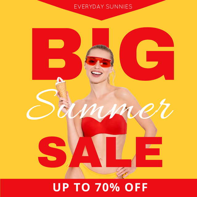 Designvorlage Unprecedented Summer Big Sale With Swimsuit And Sunglasses für Instagram