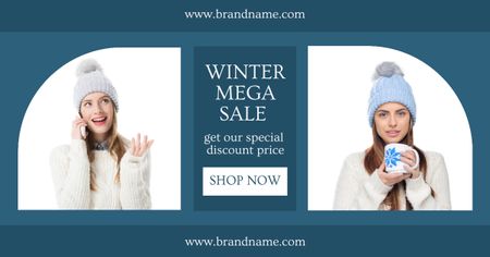 Winter Mega Sale Announcement Collage Facebook AD tervezősablon