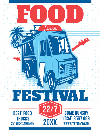 Food Truck festival announcement with Delivery Van Flyer 8.5x11in Design Template