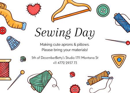 Sewing Day Event Announcement With Tools Postcard 5x7in Design Template