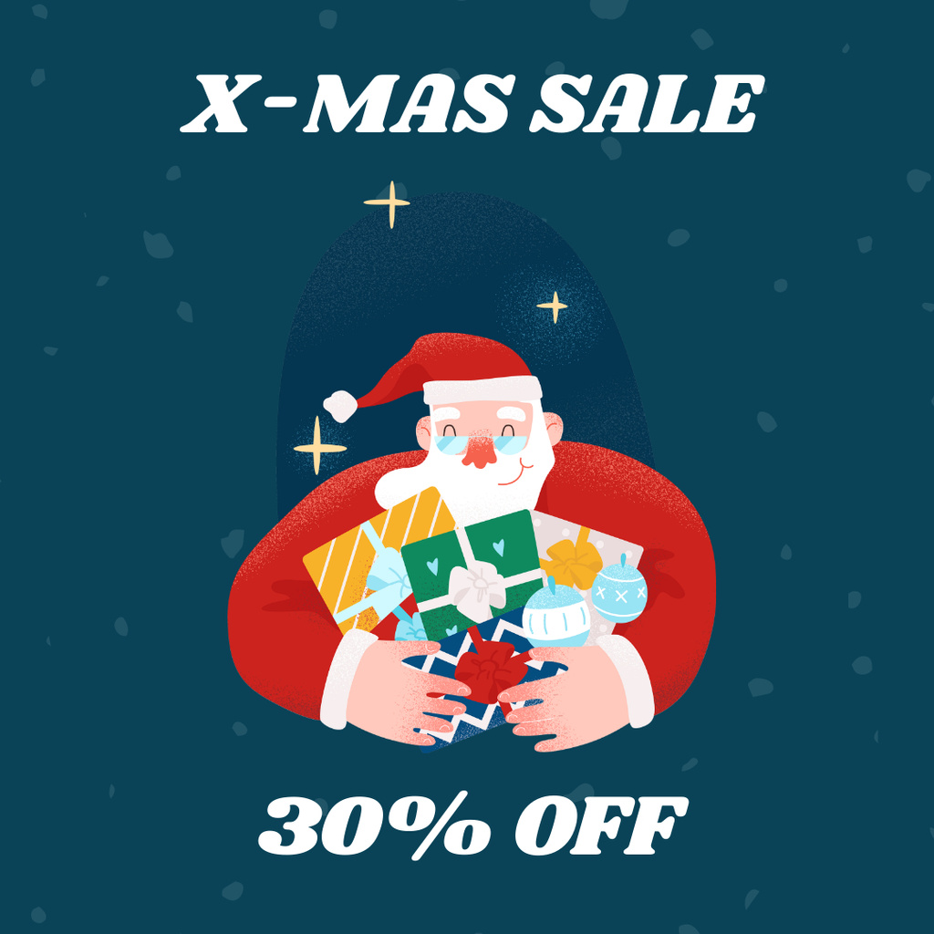Ontwerpsjabloon van Instagram AD van Cartoon Santa for X-mas Sale Blue