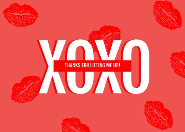 Cute Thankful Phrase with Red Lips Pattern Card Design Template