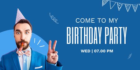 Birthday Party Invitation with Funny Young Man  Twitter Design Template